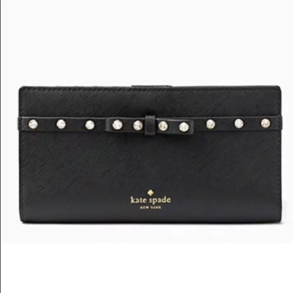 NWT KATE SPADE STACY LAUREL WAY BLACK JEWELED WALLET